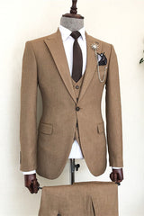 August Tailored Brown Peak Lapel Three-Piece Men's Business Suit