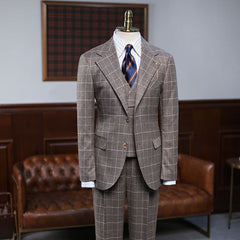 Augustine Affordable Coffee Plaid Three Pieces Men’s Business Suit