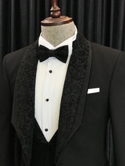 Augustus Elegant Black Slim Fit Wedding Men’s Suits with Exclusive Jacquard Lapel