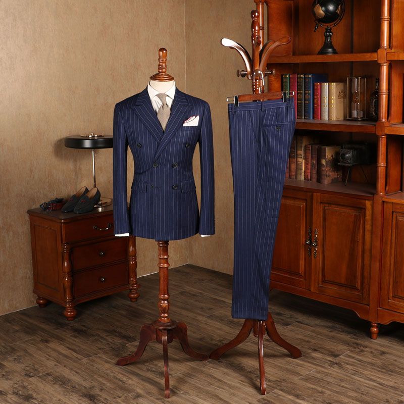 Avery Elegant Blue Striped Double Breasted Men’s Business Suit