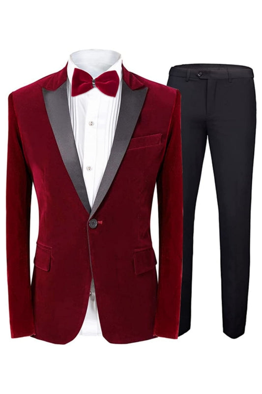 Baird Fancy Red Two-Piece Velvet Peaked Lapel Prom Suit For Men