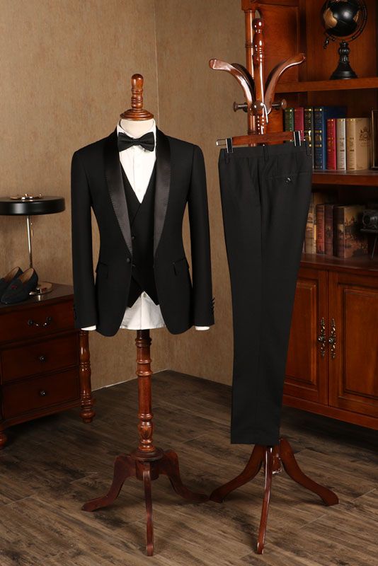 Baldwin All Black Three Pieces Custom Wedding Suit for Grooms