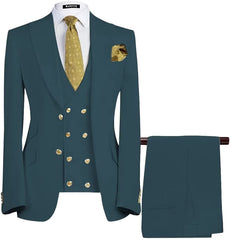 Baldwin Formal Teal Three-Piece Peaked Lapel Business Suit For Men