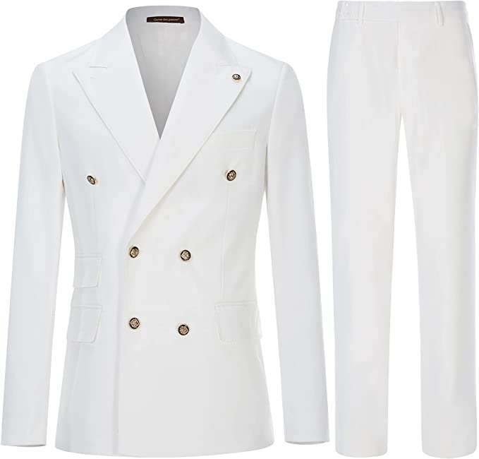 Bancroft Clean White Double Breasted Peaked Lapel Prom Attire