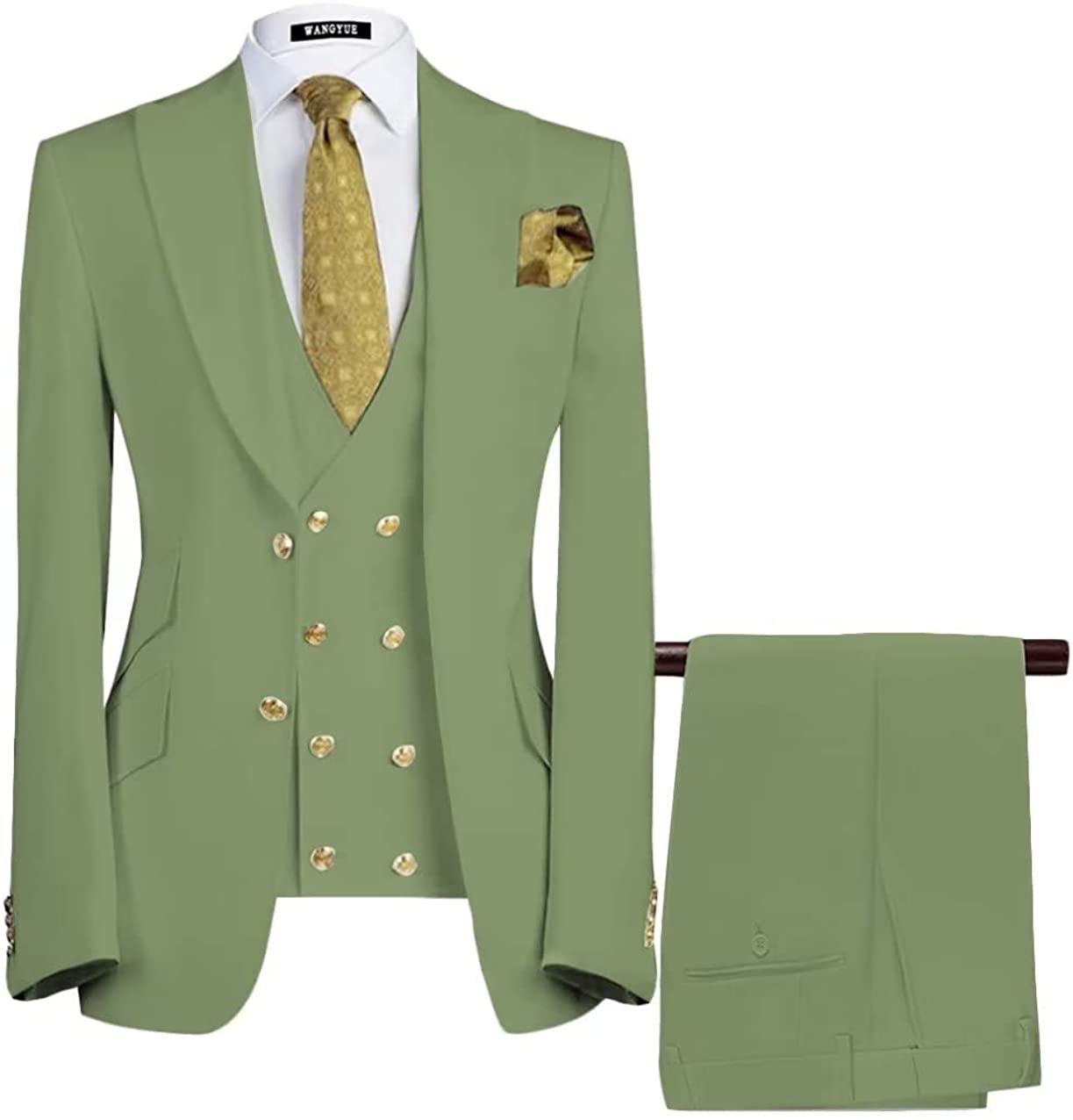 Bard Elegant Sage Green Three-Piece Peaked Lapel Prom Suit For Men