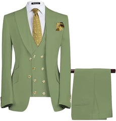 Bard Elegant Sage Green Three-Piece Peaked Lapel Prom Suit For Men