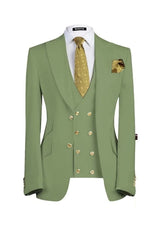 Bard Elegant Sage Green Three-Piece Peaked Lapel Prom Suit For Men