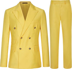 Bard Yellow Double-Breasted Peaked Lapel Close-Fitting Prom Suit