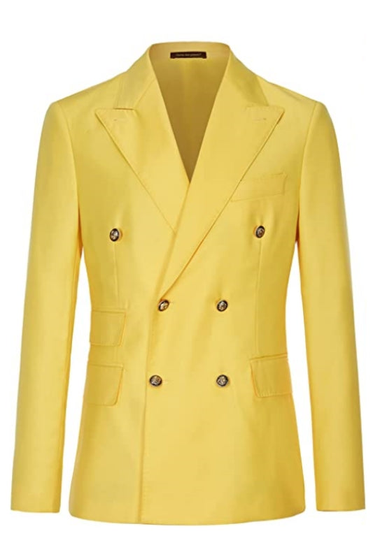 Bard Yellow Double-Breasted Peaked Lapel Close-Fitting Prom Suit