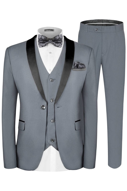 Barlow Formal Gray Three-Piece Shawl Collar Groom's Suit