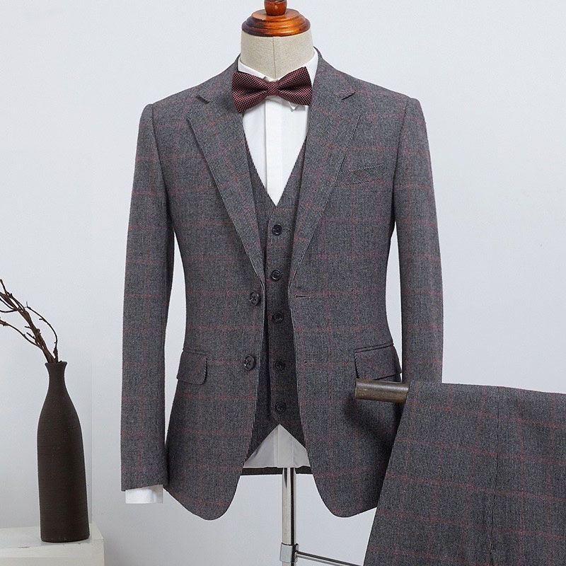 Baron Traditional Gray Plaid Notched Lapel Two Button Custom Business Suit