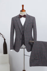 Baron Traditional Gray Plaid Notched Lapel Two Button Custom Business Suit