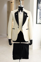 Barret Elegant Ivory Notched Lapel Three-Piece Wedding Attire