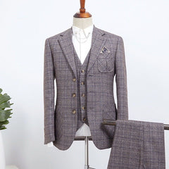 Barret New Gray Plaid Three Pieces Slim Fit Tailored Business Suit