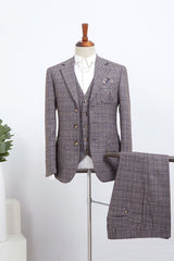 Barret New Gray Plaid Three Pieces Slim Fit Tailored Business Suit