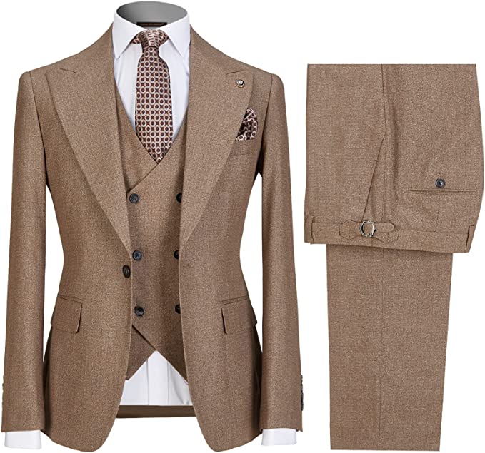 Barret Refined Khaki Peak Lapel Three-Piece Business Suit for Men