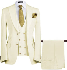 Barry Latest Cream Three-Piece Peaked Lapel Prom Suit For Men