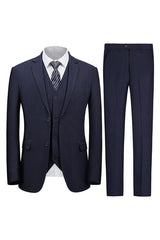 Bart Custom Navy Blue Three-Piece Notch Lapel Business Suit for Men