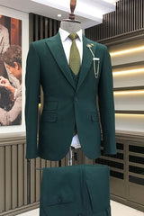 Bart Dark Green Peaked Lapel Three-Piece Chic Prom Suit