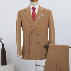 Bart Fashionable Camel Double Breasted Slim Fit Custom Business Suit