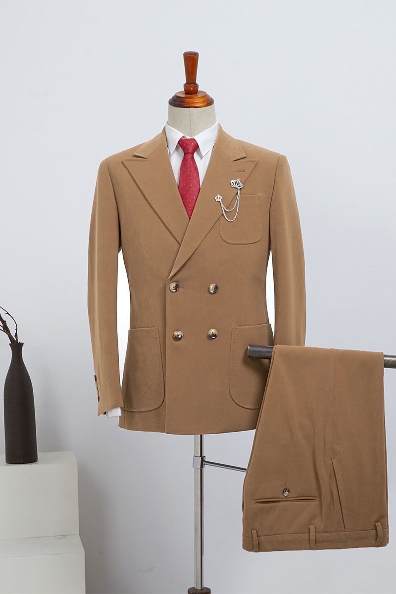 Bart Fashionable Camel Double Breasted Slim Fit Custom Business Suit