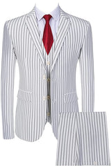 Bart Simple White Striped Three-Piece Notched Lapel Business Suit