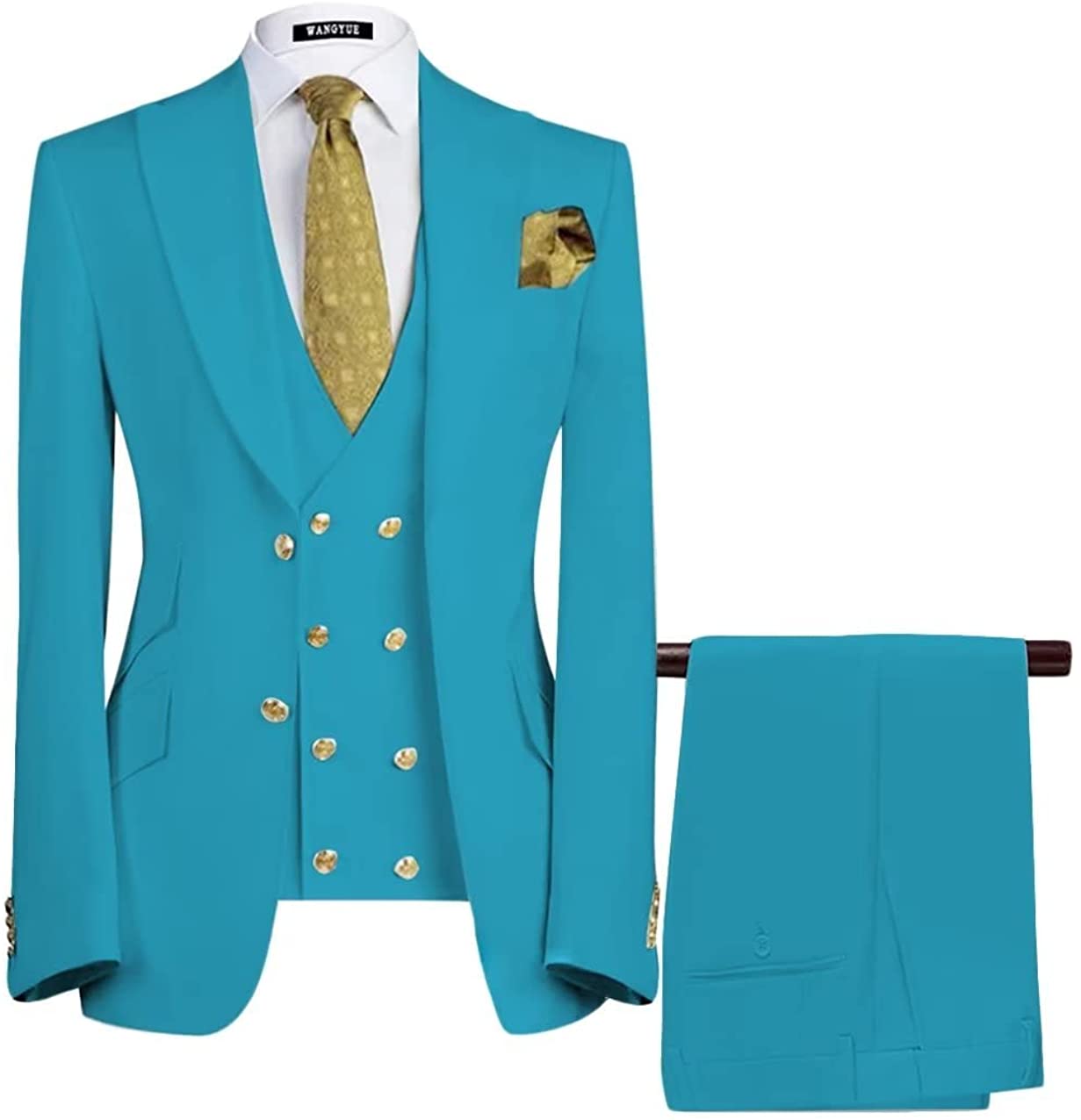 Bartholomew Deluxe Lake Blue Three-Piece Peaked Lapel Prom Suit For Men