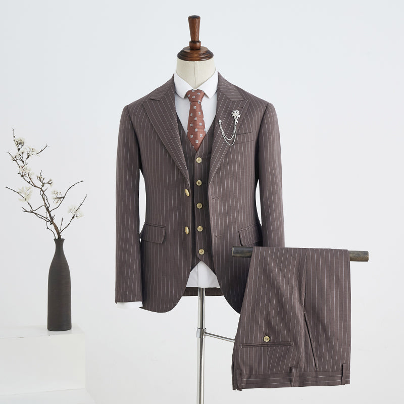 Bartley Popular Coffee Striped Peak Lapel Two Button Men’s Business Suit