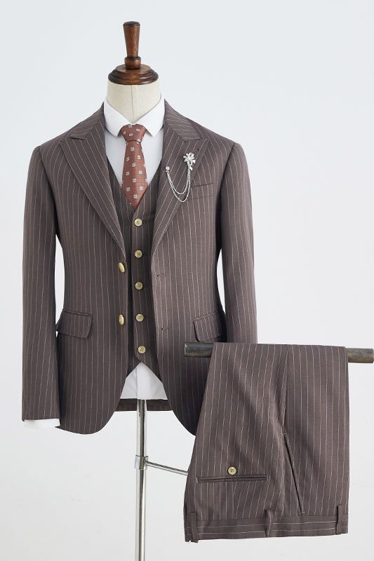 Bartley Popular Coffee Striped Peak Lapel Two Button Men’s Business Suit