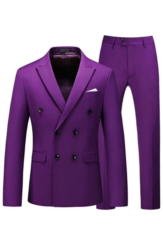 Bartley Stylish Purple Peaked Lapel Double-Breasted Prom Suit For Men