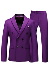 Bartley Stylish Purple Peaked Lapel Double-Breasted Prom Suit For Men