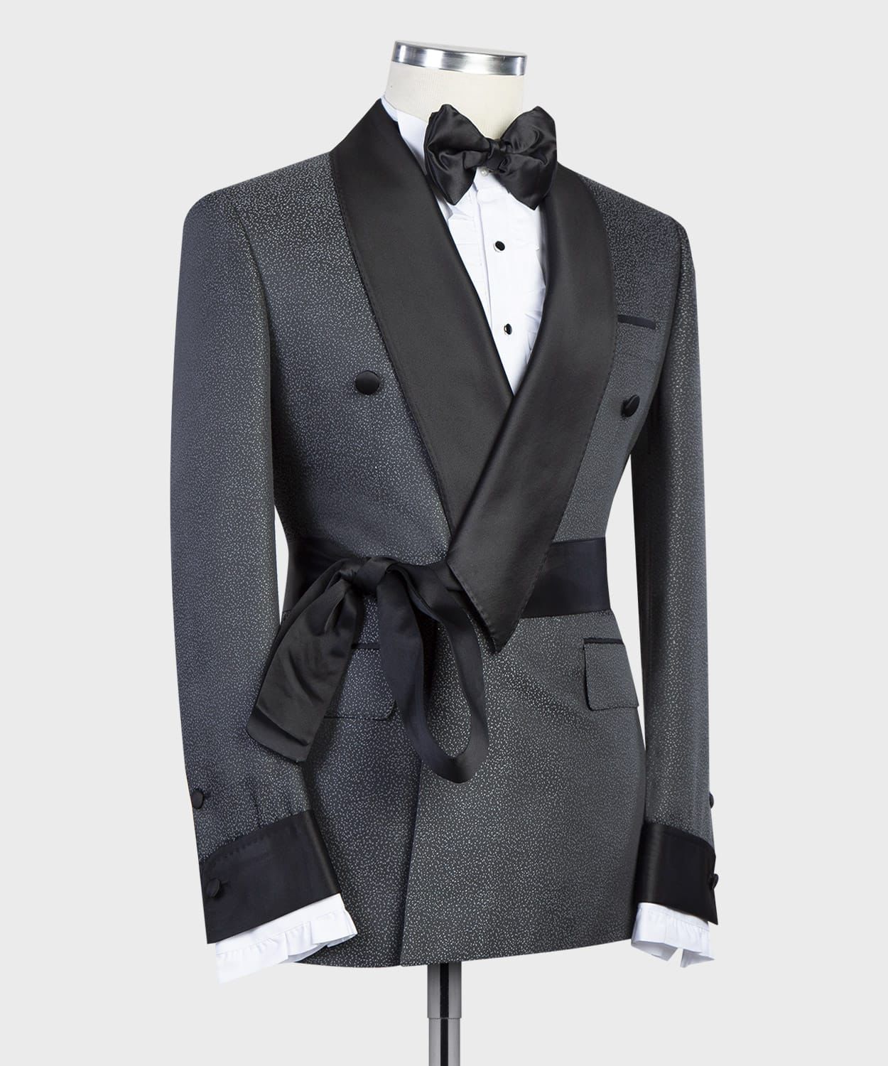 Basil Grey Stylish Two-Piece Custom Men’s Suits with Black Shawl Lapel