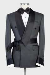 Basil Grey Stylish Two-Piece Custom Men’s Suits with Black Shawl Lapel