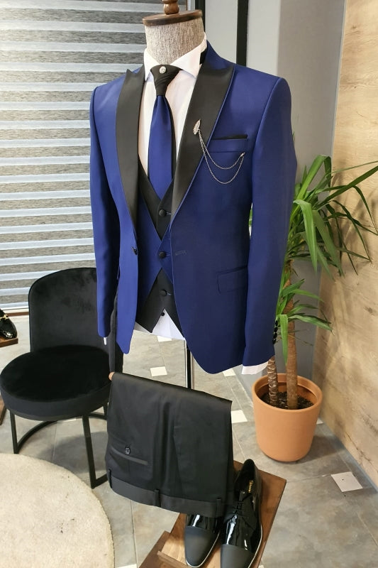 Basil Royal Blue Peaked Lapel Three-Piece Fashion Prom Suit