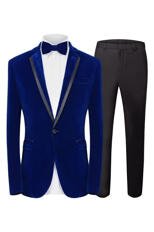 Beach Luxurious Royal Blue Notched Lapel Two-Piece Velvet Prom Suit