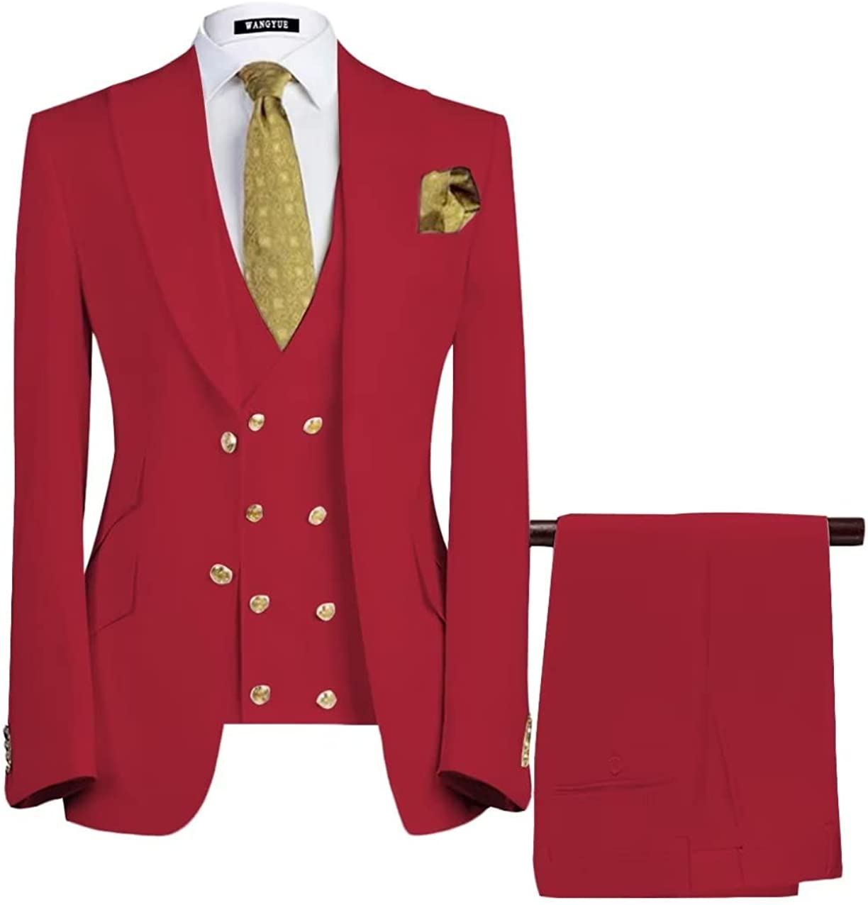 Beautiful Contemporary Red Three-Piece Peaked Lapel Prom Attire for Men