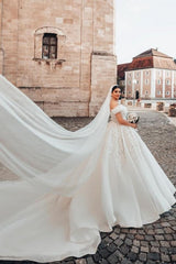 Beautiful Long A-Line Off-the-shoulder Sleeveless Wedding Dresses with Lace