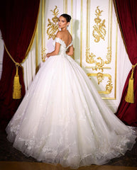 Beautiful Long A-line Off-the-shoulder V-neck Appliques Wedding Dress