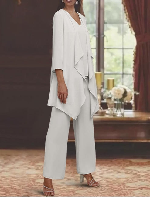 Beautiful Long Chiffon Simple Mother of The Bride Suit with Wrap