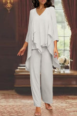 Beautiful Long Chiffon Simple Mother of The Bride Suit with Wrap