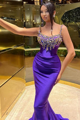 Beautiful Long Purple Mermaid Sleeveless Glitter Prom Dress