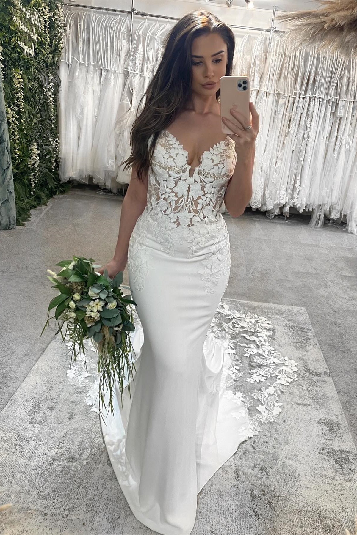 Beautiful Mermaid Spaghetti Straps Sleeveless Sequined Lace Wedding Dresses