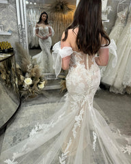 Beautiful Mermaid Sweetheart Sleeveless Appliques Tulle Lace Wedding Dresses