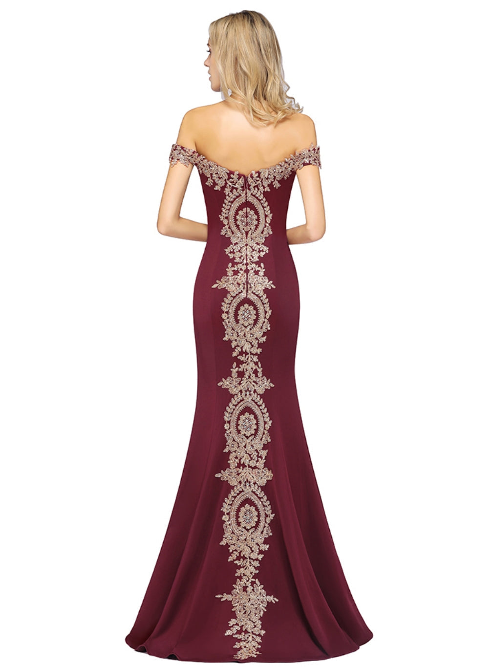 Beautiful Off-the-shoulder Floor-Length Dress with Lace Appliques