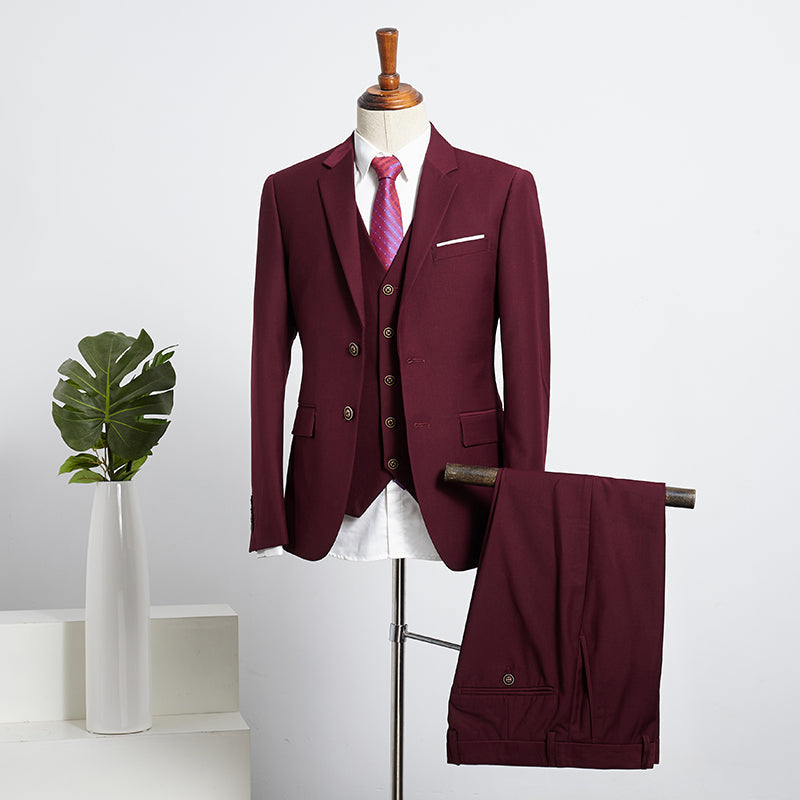 Ben Gorgeous Burgundy Three Pieces Slim Fit Tailored Business Suit