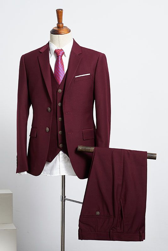 Ben Gorgeous Burgundy Three Pieces Slim Fit Tailored Business Suit