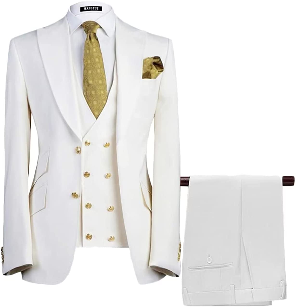 Ben Stylish Ivory Three-Piece Peaked Lapel Prom Ensemble For Men