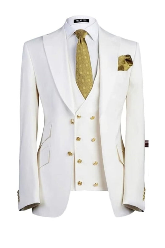 Ben Stylish Ivory Three-Piece Peaked Lapel Prom Ensemble For Men