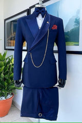 Benedict Dark Navy Peaked Lapel Two-Piece Stylish Prom Outfit