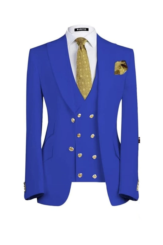 Benjamin Bespoke Royal Blue Three-Piece Peaked Lapel Prom Suit For Men